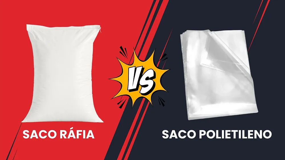 Comparação lado a lado entre saco de ráfia (polipropileno) e saco de polietileno